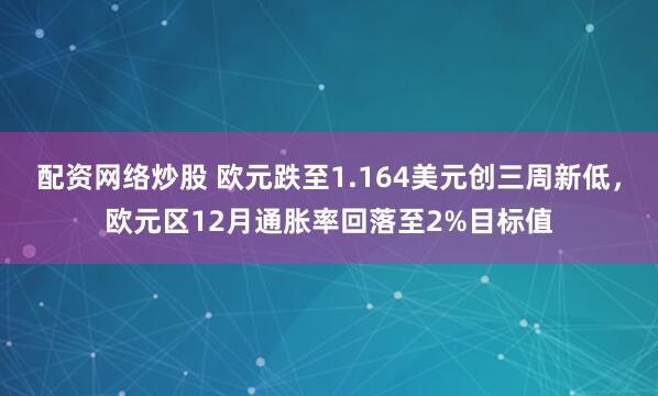 配资网络炒股 欧元跌至1.164美元创三周新低，欧元区12月通胀率回落至2%目标值